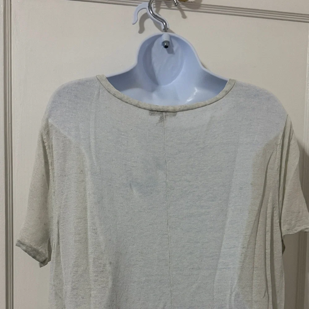 Eileen Fisher Tri-Blend Cream-Gray V-Neck Short Sleeve Top - Picture 9 of 15